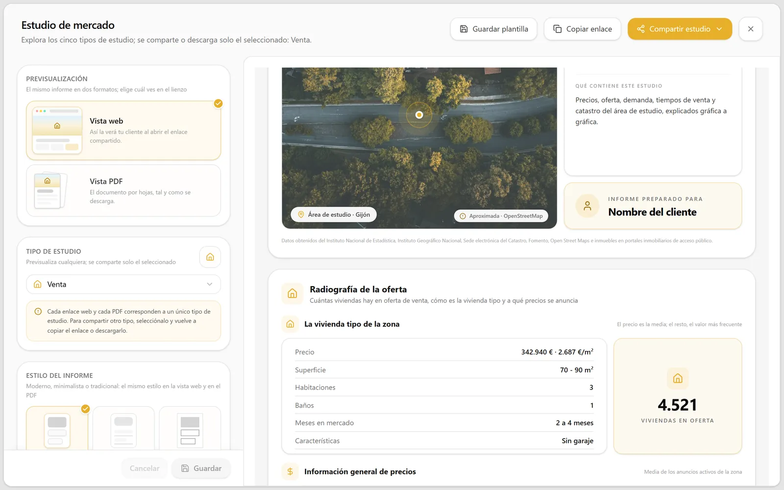 Radiografia da oferta num estudo da Betterplace: o imóvel tipo e as habitações à venda (dados de exemplo)