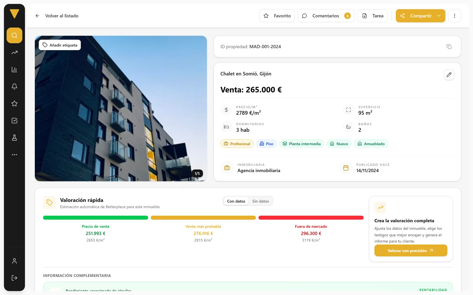 Interfaz de Betterplace con datos de ejemplo