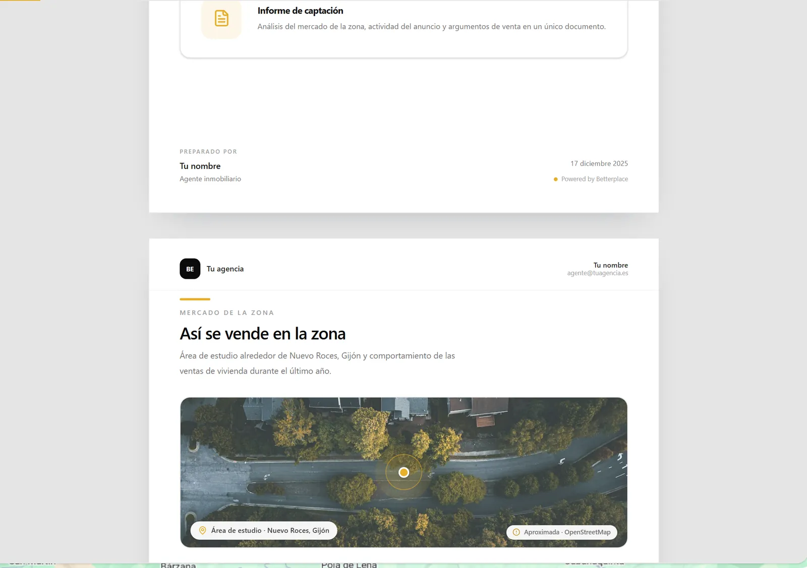 Betterplace interface with sample data